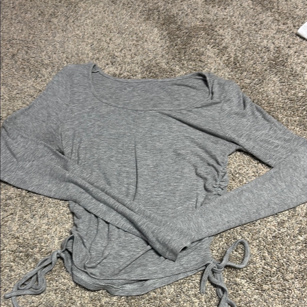 SHEIN Gray Long Sleeve Tie Front Fitted Top